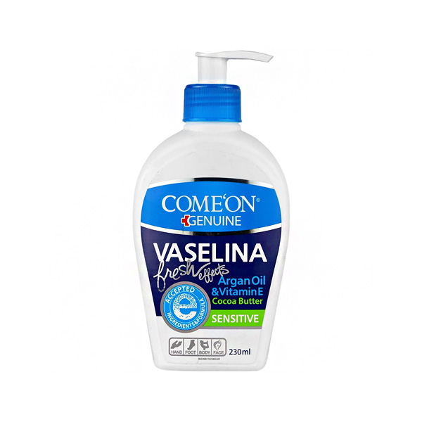vaselin-1 کرم وازلین کامان مدل روغن آرگان و ویتامین E مناسب پوست حساس حجم 230 میلی لیتر - تصویر 1