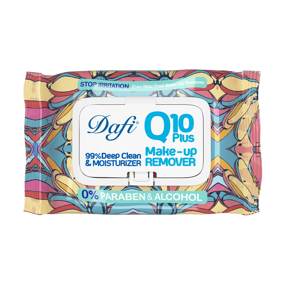 کیوتن-گلی-3 دستمال مرطوب پاککننده آرایش دافی مدل Q10 ضد التهاب 50 عددی - تصویر 1